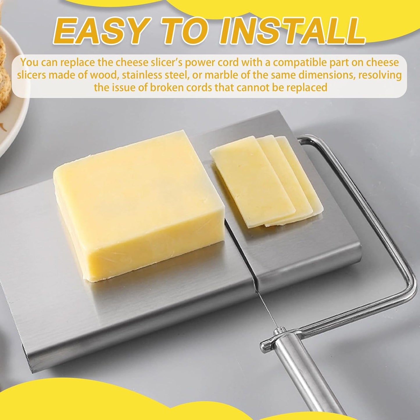 Alambre de corte de queso de acero inoxidable 304, compatible con tabla de cortar queso