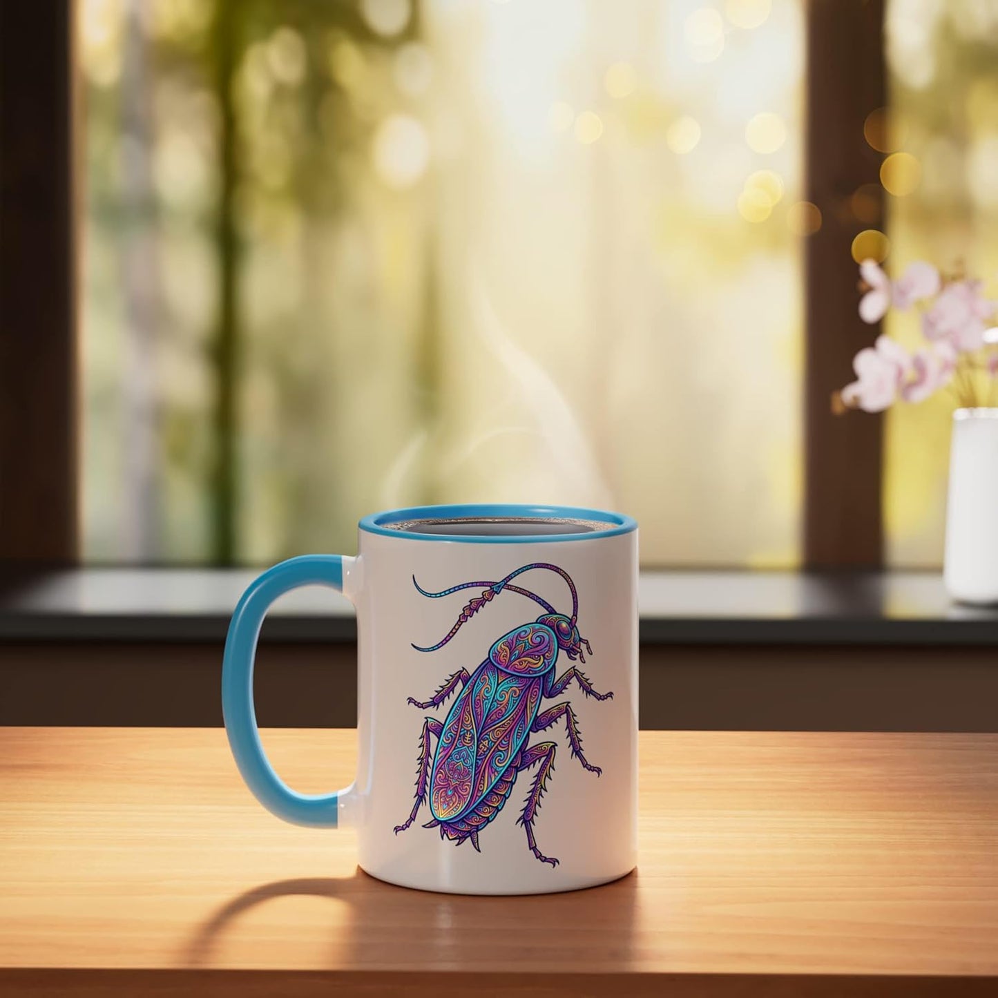 Taza Cerámica para Amantes de Insectos Azul/Blanco