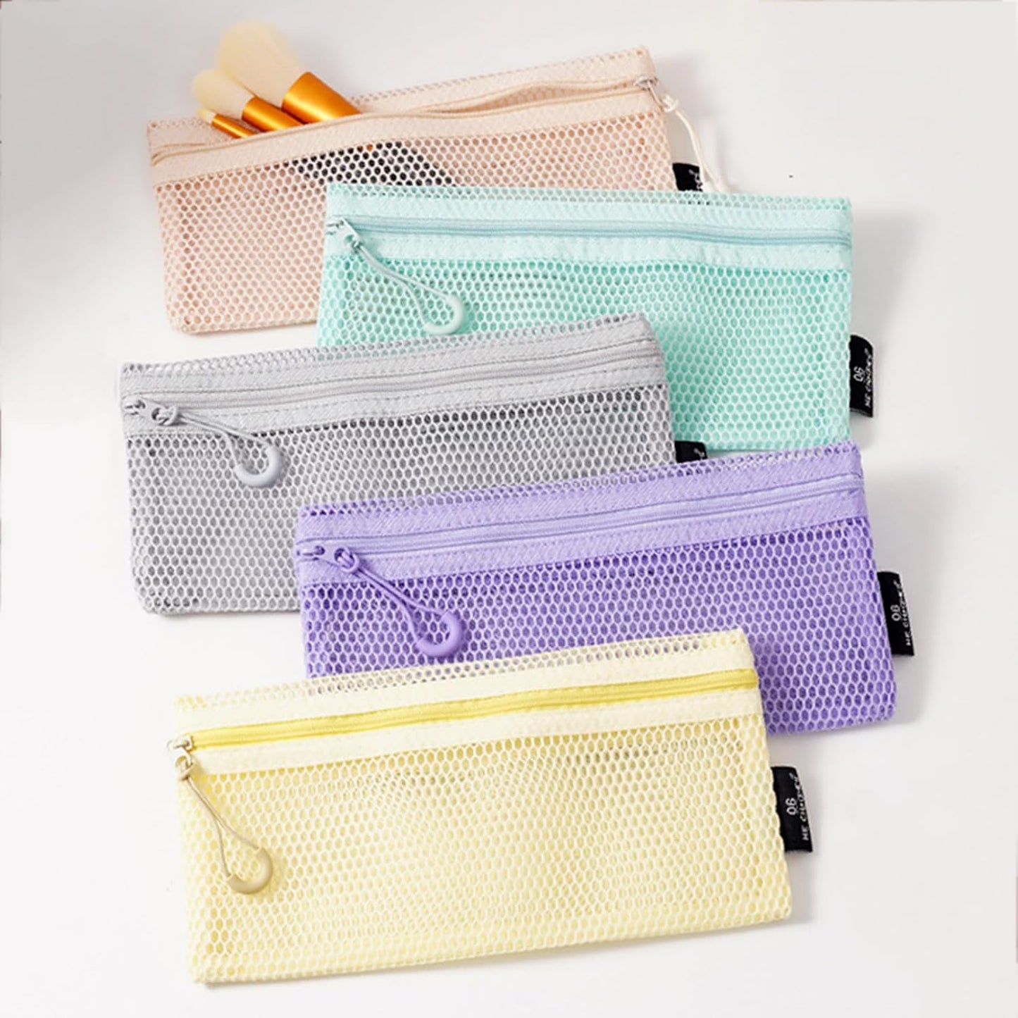 Bolsa malla transparente cosméticos con cremallera 2uds negro gris