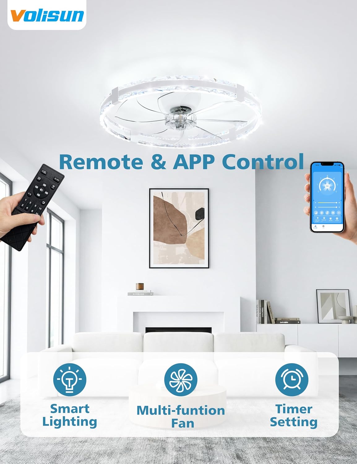 Ventilador techo bajo 24pulg LED regulable sin aspas dormitorio