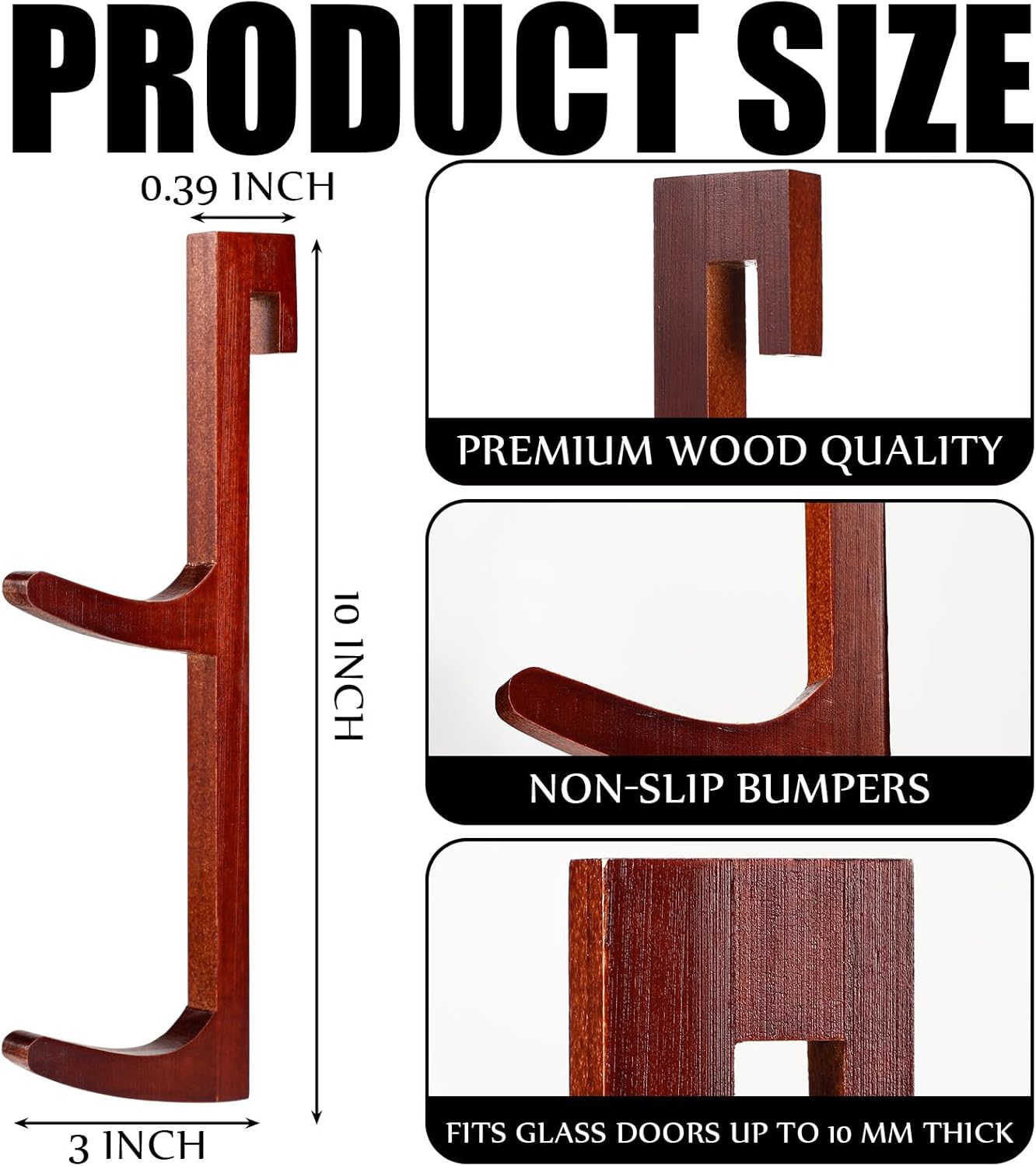 2 Ganchos madera natural para puerta ducha de vidrio sin marco