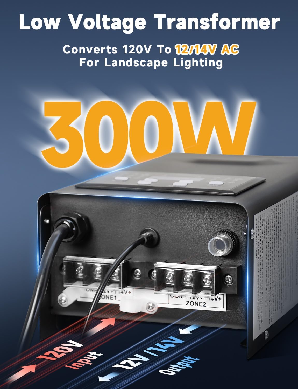 Transformador paisaje 300W 120V a 12V 2 zonas