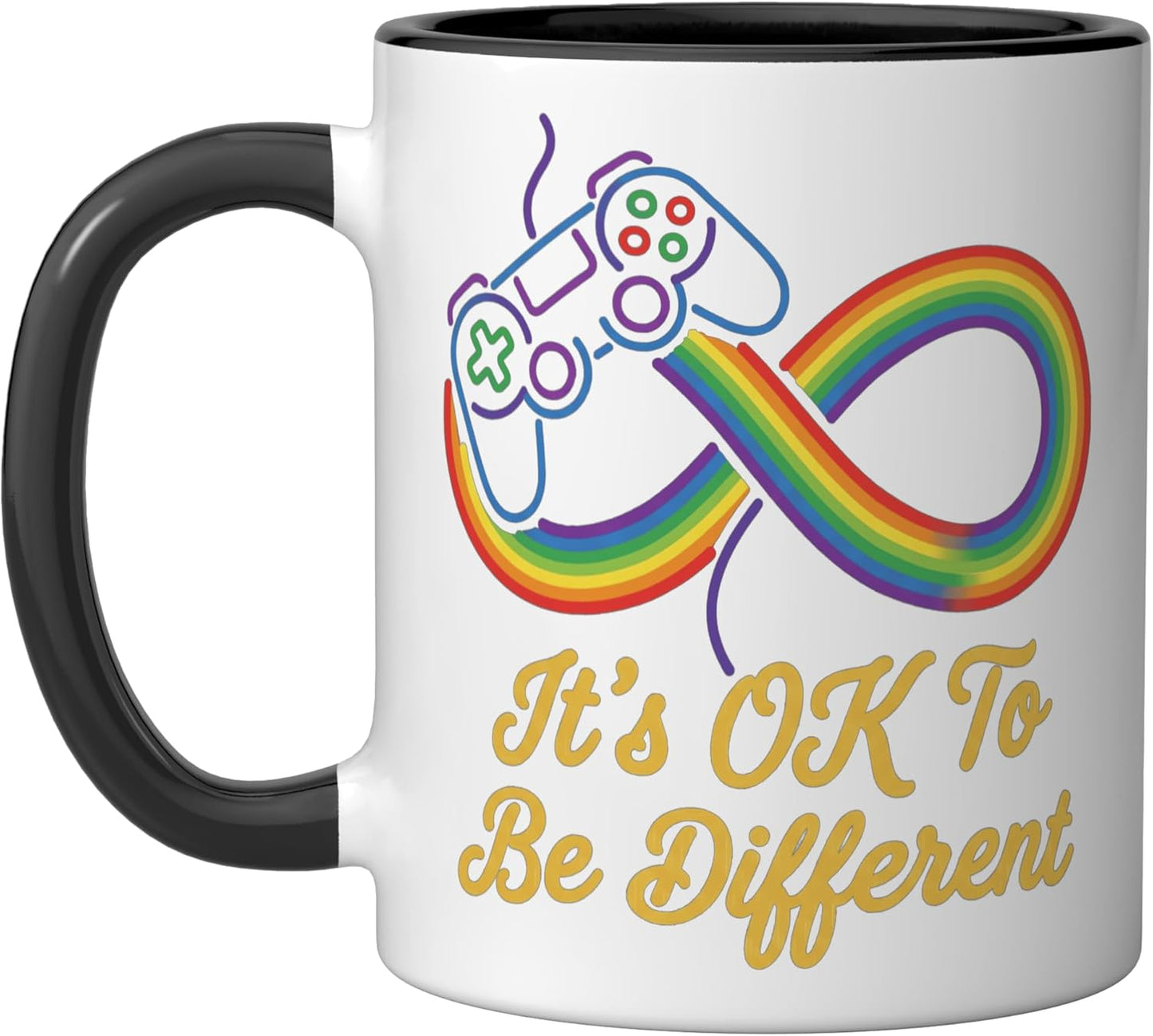 Taza cerámica rainbow infinity para autismo, negro/blanco