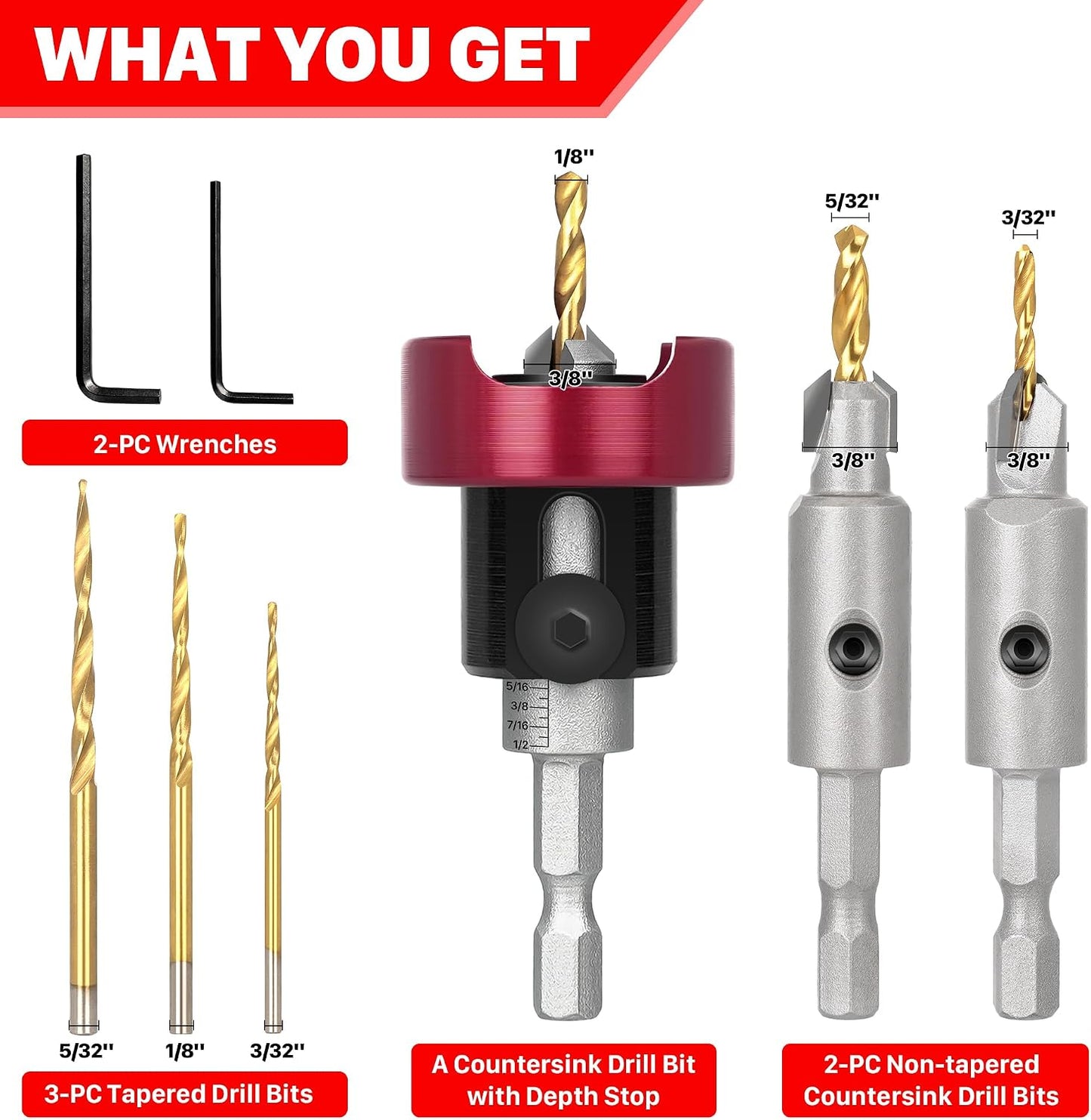 Set 6 brocas avellanadas carburo 3/32-1/8-5/32 pulg