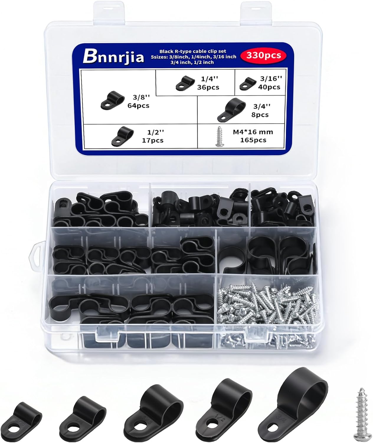 330 Clips Negros para Cable de Plástico con S y R