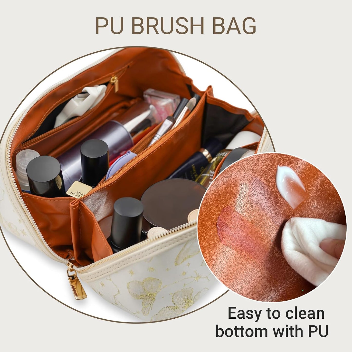 Bolsa maquillaje viaje impermeable plana beige moda