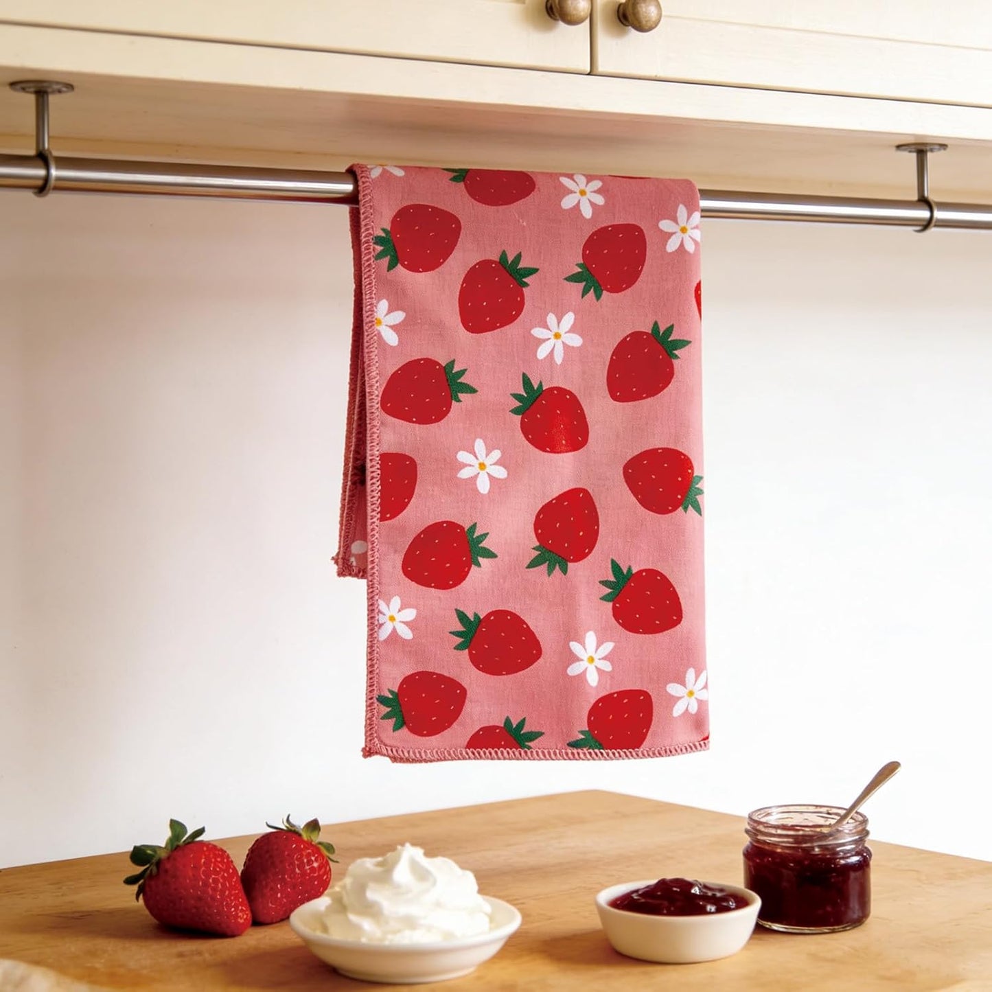 Juego de 2 paños de cocina de fresa rosados absorbentes y suaves
