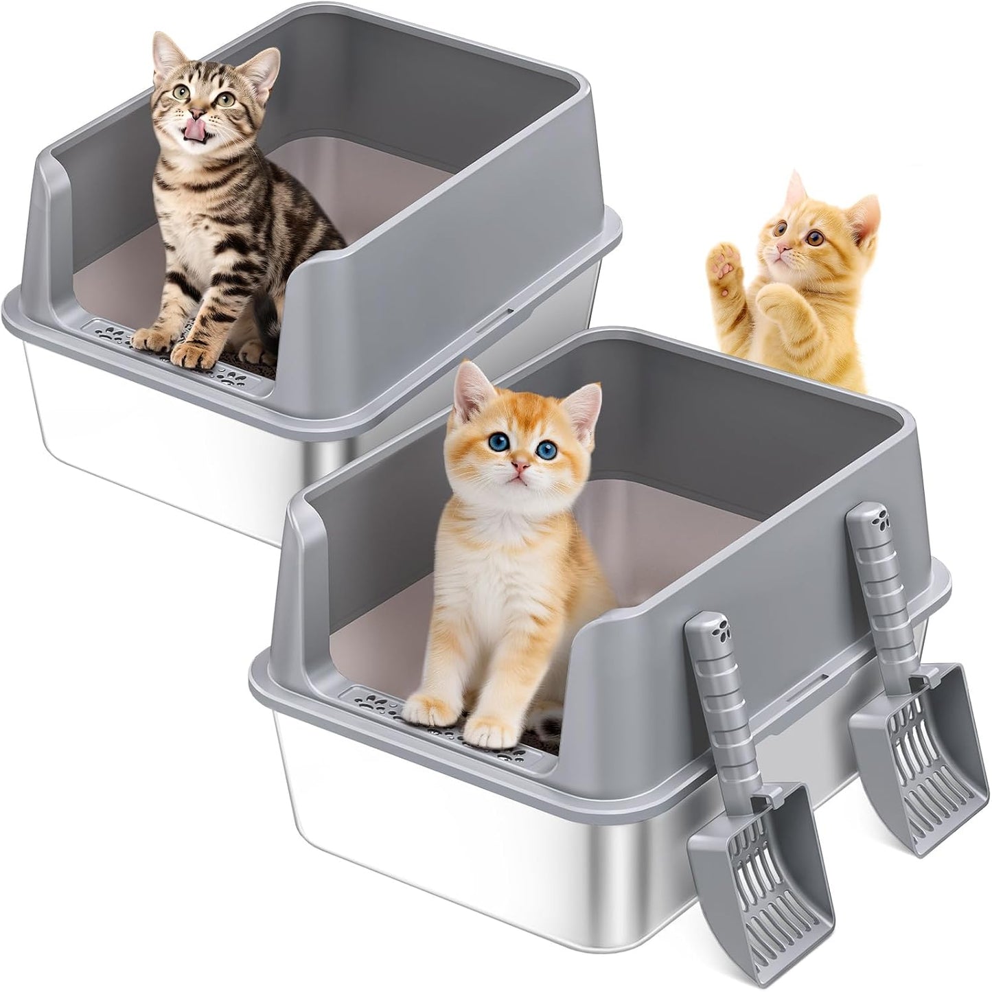 2 Cajas Arena Acero Inox para Gatos con Tapa Antifugas