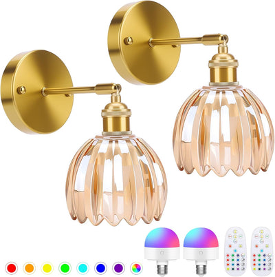 2 Apliques Pared Recargables RGB Tulipán Ámbar Inalámbricos