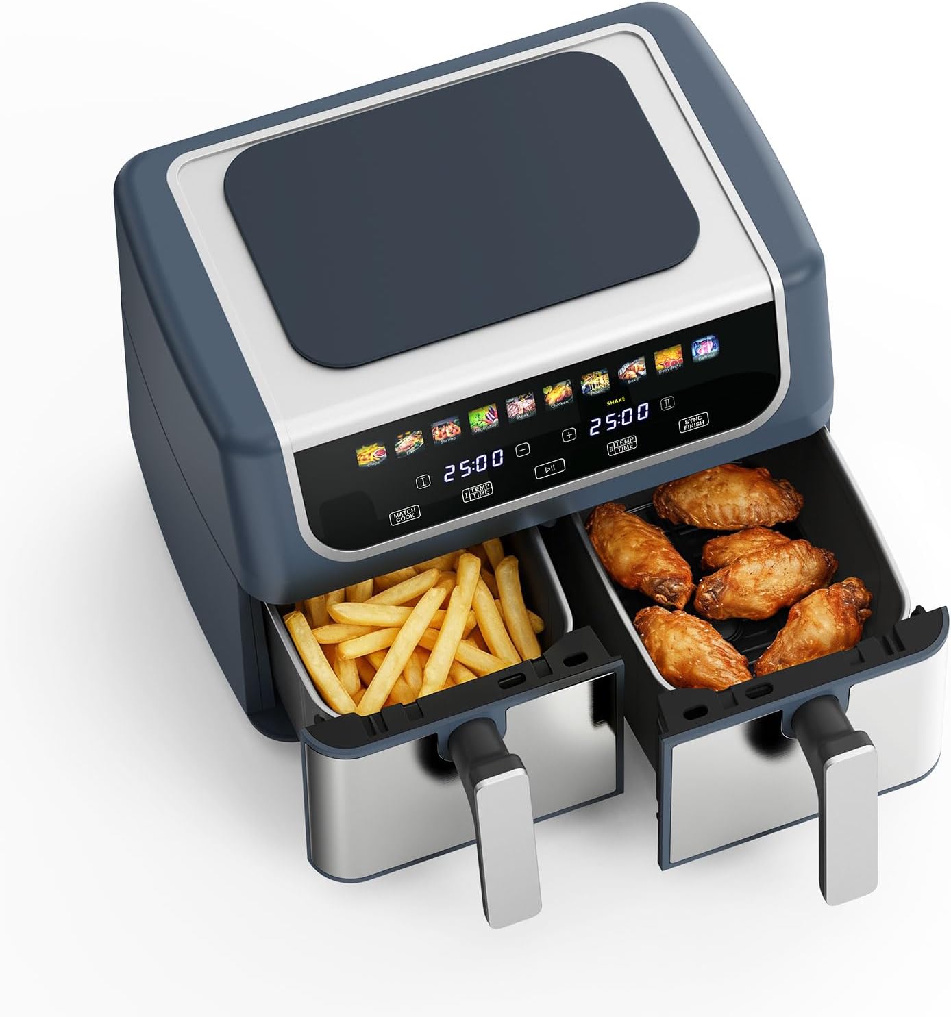 Freidora aire doble 10en1 9.5qt placa cerámica temperatura 80-450°F