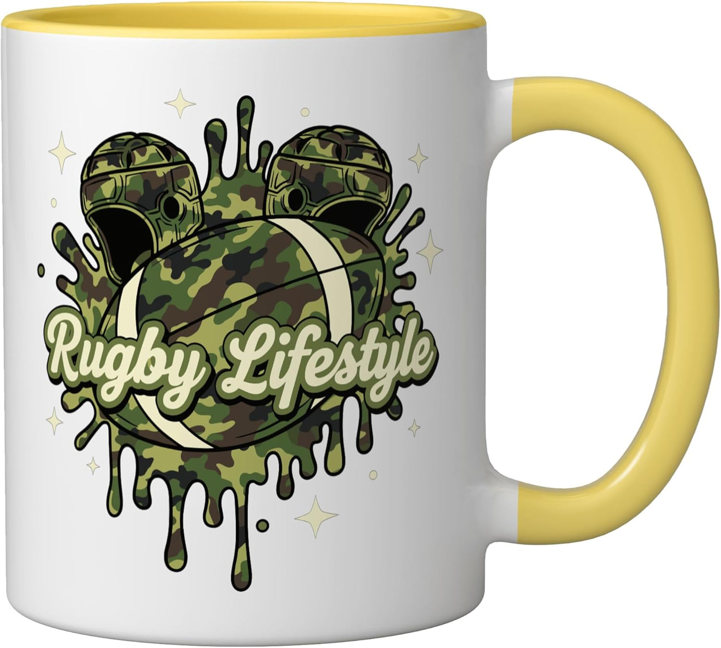 Taza Cerámica Estilo Rugby Camo Amarillo/Blanco