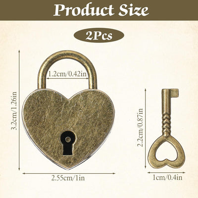 2 Pzas Candado Corazón Metal para Joyero y Almacenamiento
