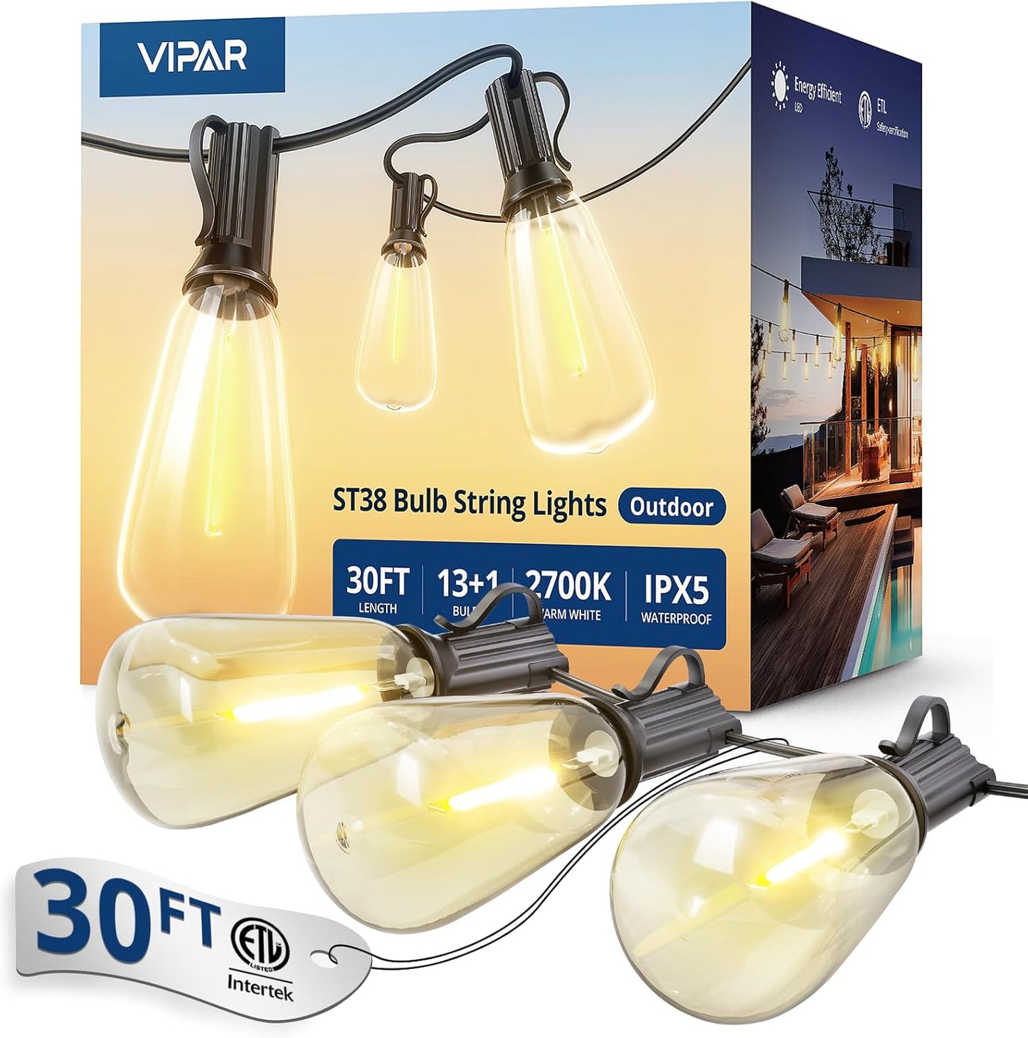 Guirnalda luces LED exteriores 30ft 131 bombillas ST38