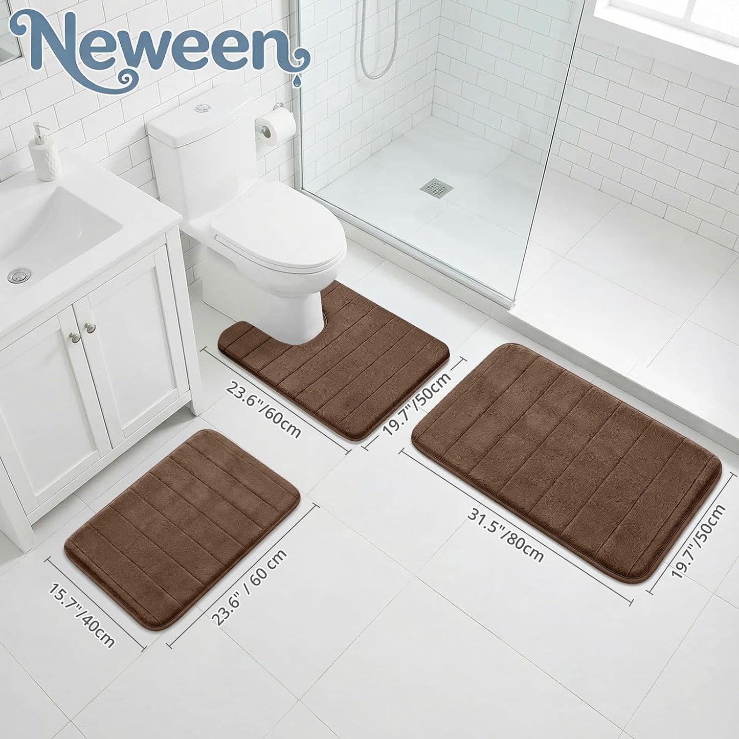 3 Pzas Alfombrillas Baño Espuma Viscoelástica Antiderrap
