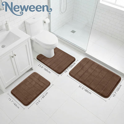 3 Pzas Alfombrillas Baño Espuma Viscoelástica Antiderrap