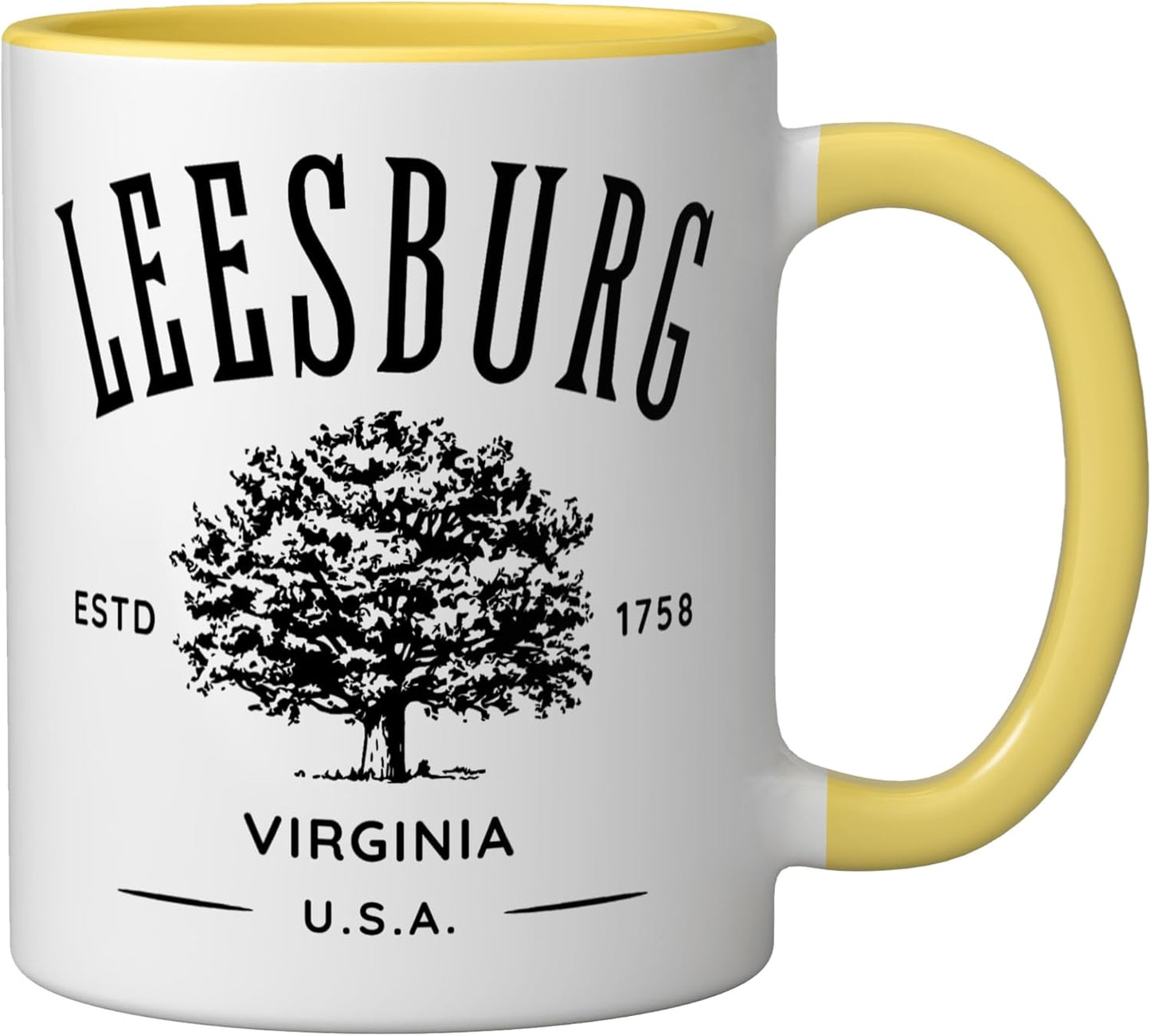 Taza Cerámica Estilo Vintage Leesburg Virginia Amarillo/Blanco