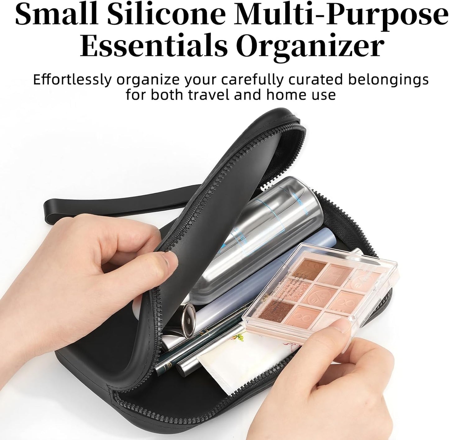 Bolsa maquillaje silicona portátil 2 pzas negro