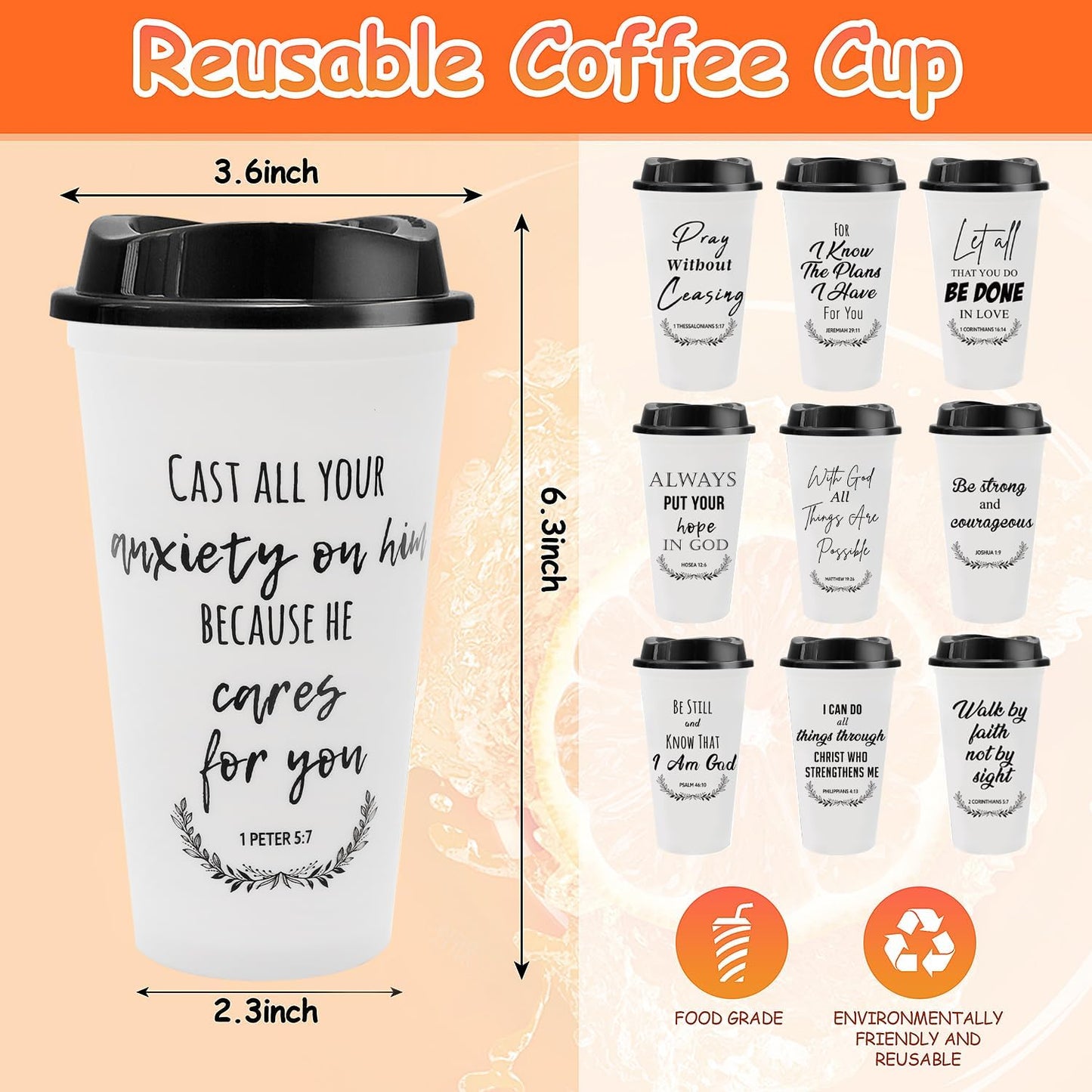 Paquete de 20 tazas cristianas reutilizables de 16 oz con versículo bíblico