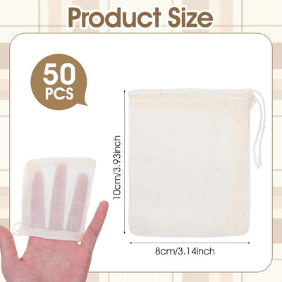 50 bolsas de ramo de garni muselina con cordón 4 x 3 pulgadas sin blanquear para té cocina reutilizable