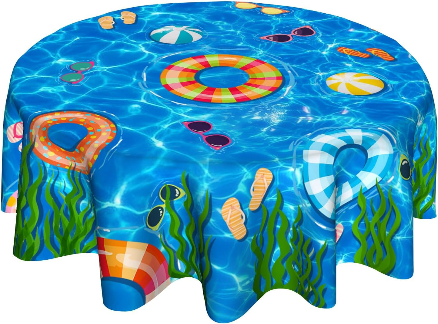 Mantel playa redondo 60pulg azul para cocina comedor