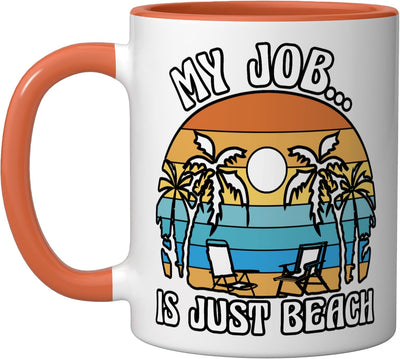 Taza cerámica My Job is Just Beach naranja/blanca