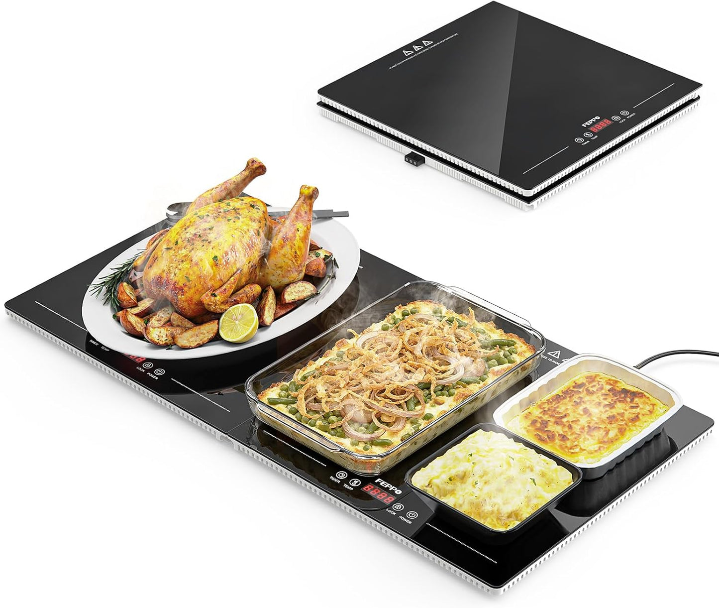 Bandeja de calentamiento eléctrica con control de temperatura y temporizador 2 en 1 para fiestas