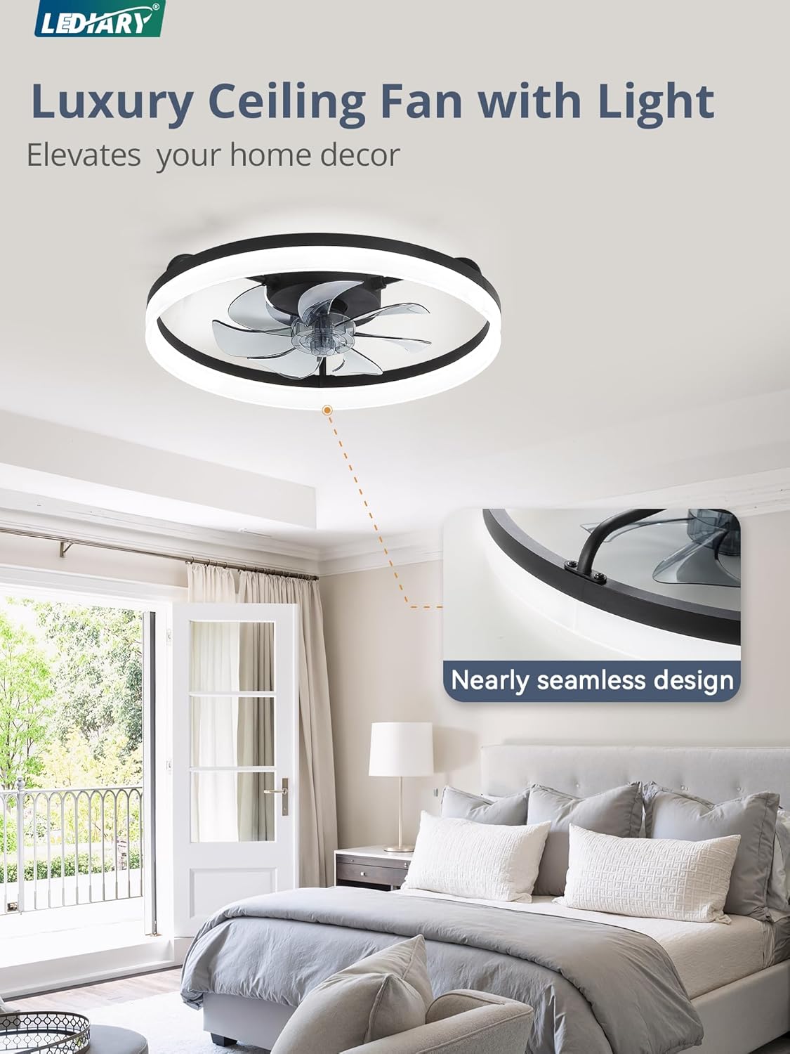 Ventilador techo LED regulable con control remoto 6 velocidades