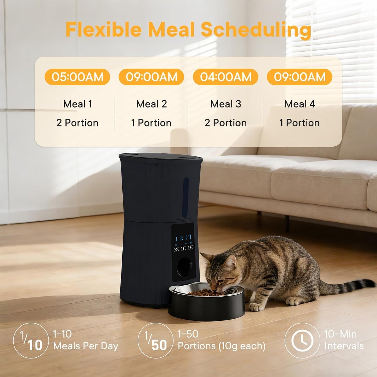 Comedero automático para gatos 4L con grabadora de voz y app