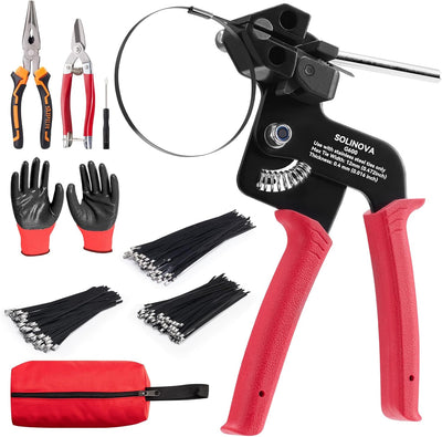 Juego herramientas acero inox amarre cables 200 bridas metal negro