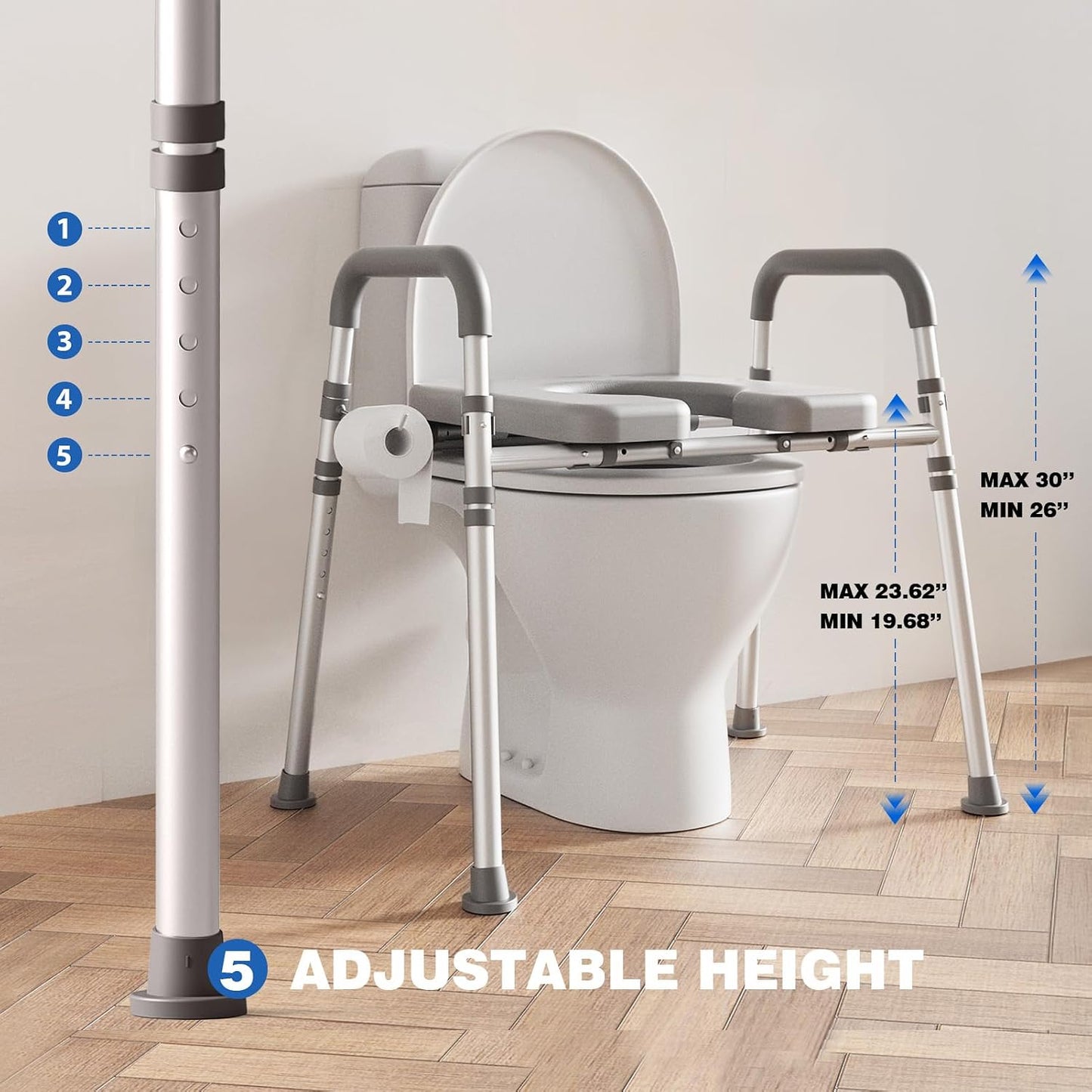Asiento inodoro elevado con asas ajustables