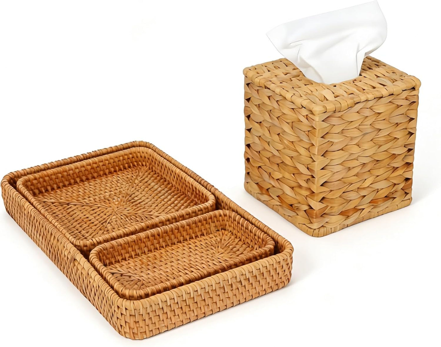 Bandeja servir rectangular con cubierta cajón wicker cocina