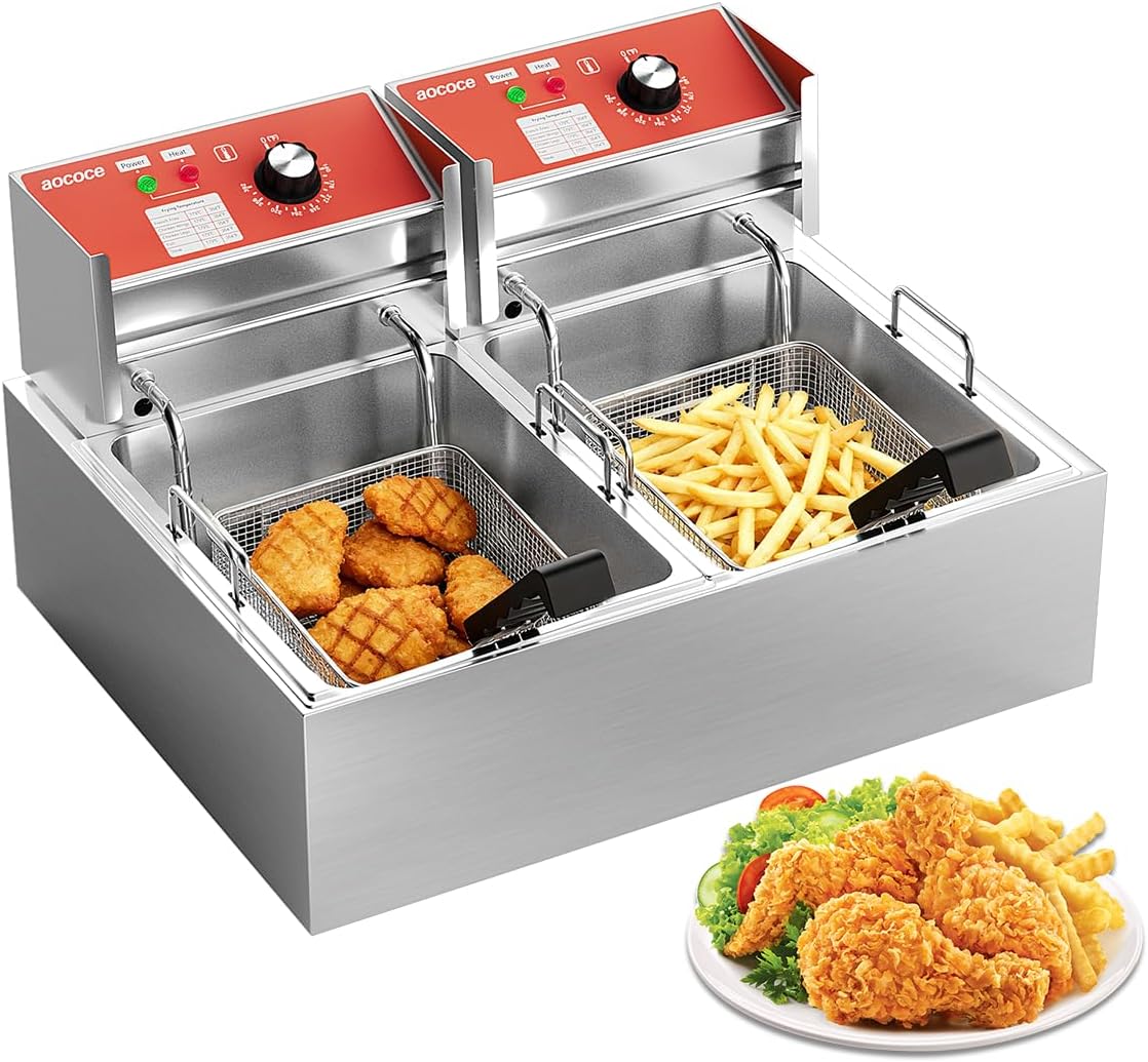 Freidora eléctrica doble cesta 6L acero inox 3400W control temp