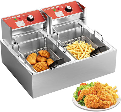 Freidora eléctrica doble cesta 6L acero inox 3400W control temp