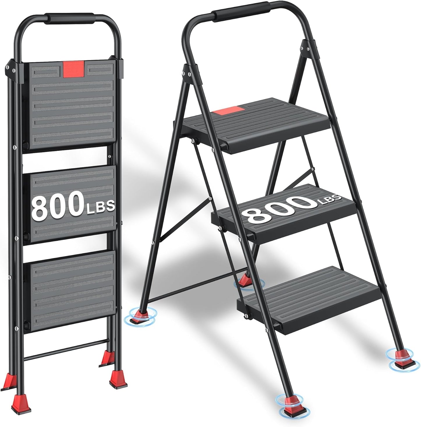 Escalera plegable 800lb con pasamanos para hogar 3 escalones