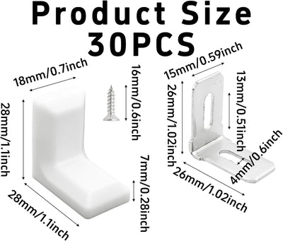 30 Soportes Esquina Metal L 90 Grados Plástico Blanco