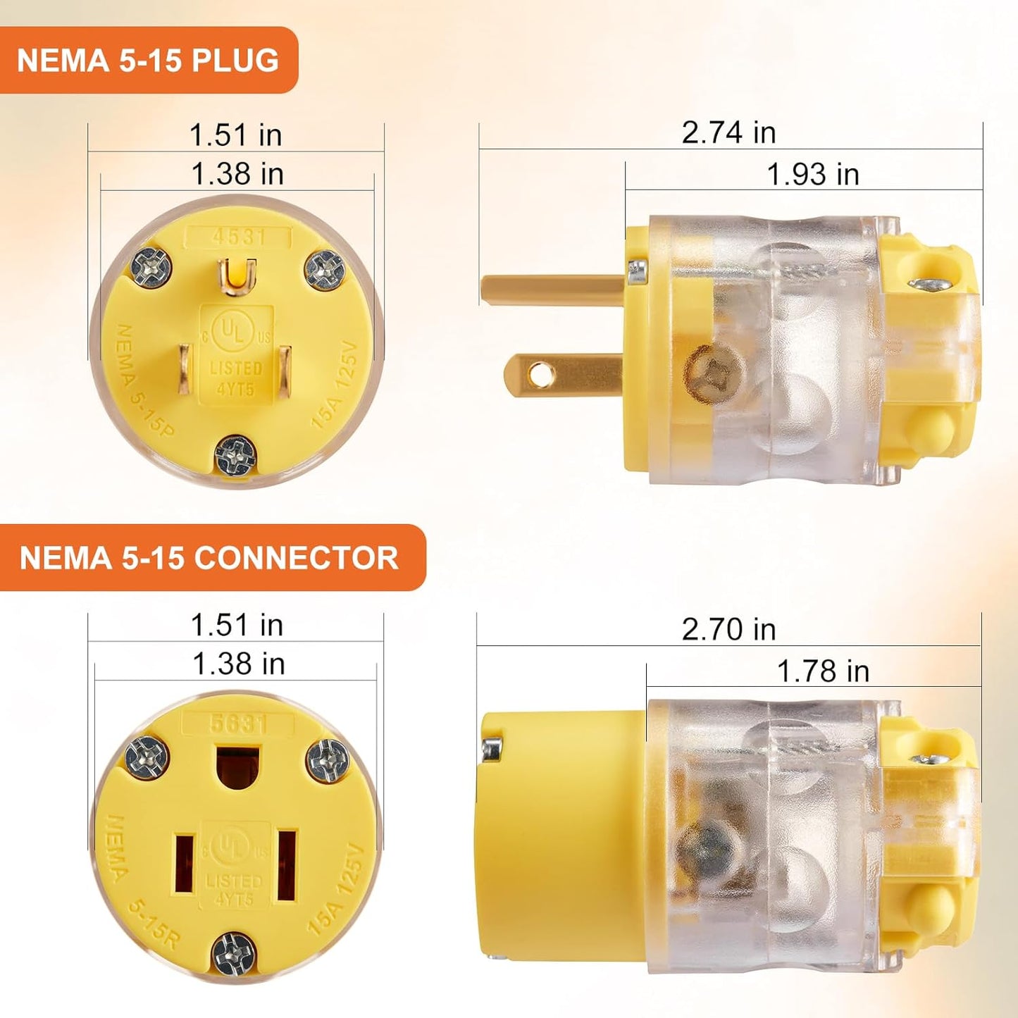Extremos repuesto cable extensión iluminado 15A NEMA 5-15