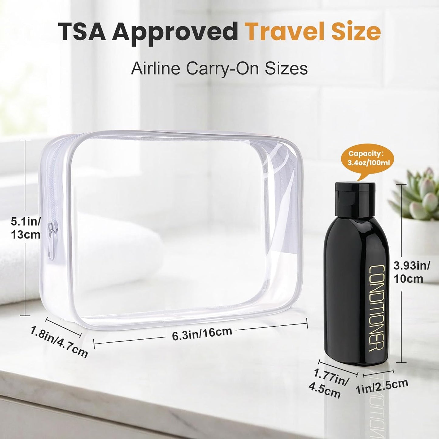 Botellas viaje TSA aprobadas 3.4oz plástico con tapa abatible negro
