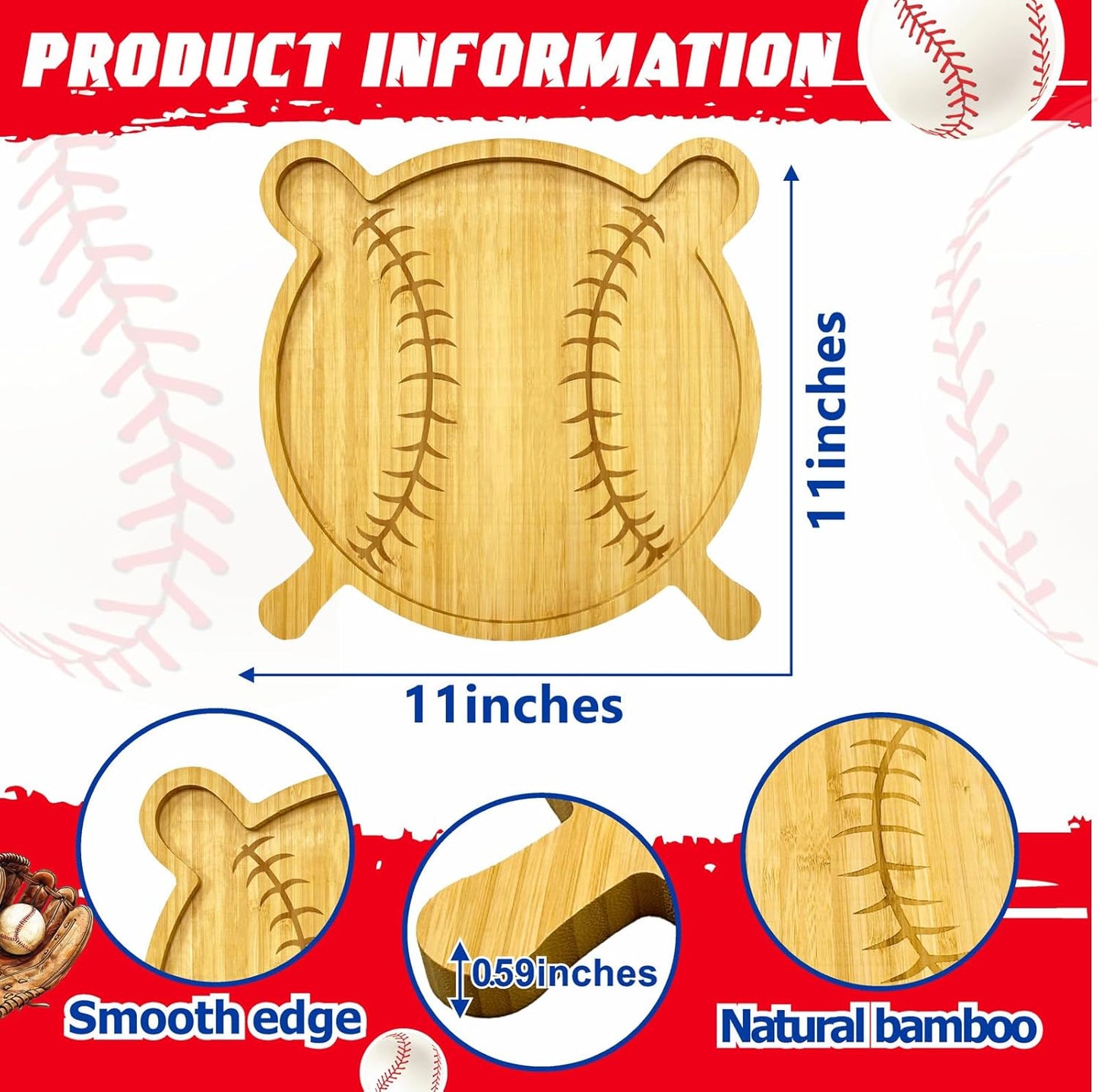Plato de tablero de charcutería de madera con temática deportiva de béisbol