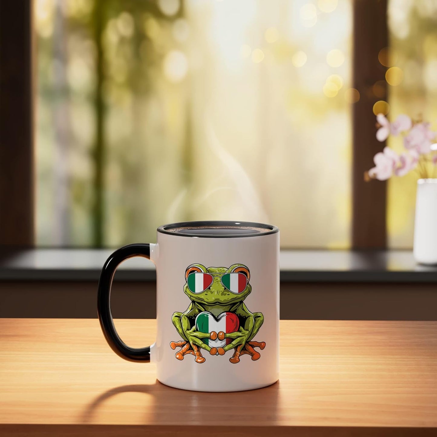 Taza cerámica bandera de Italia negra/blanca