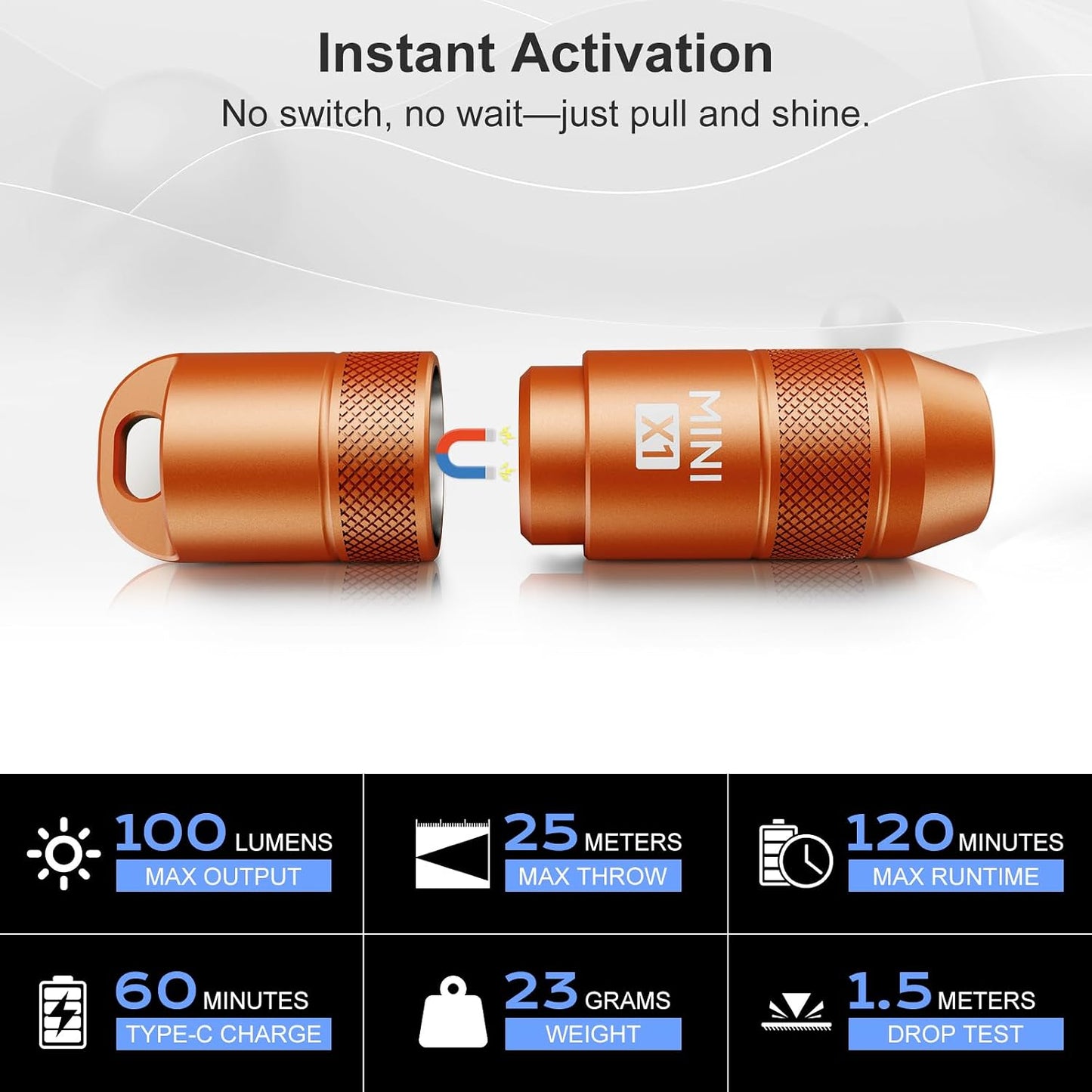 Linterna micro LED recargable USB-C con llavero IPX6