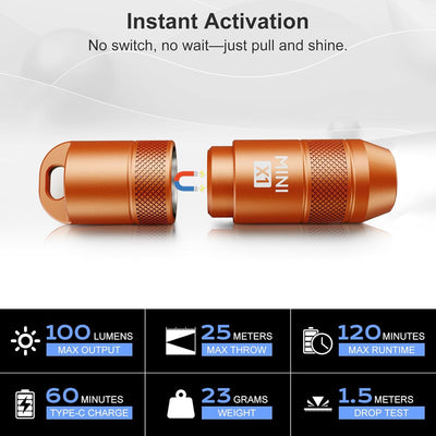 Linterna micro LED recargable USB-C con llavero IPX6