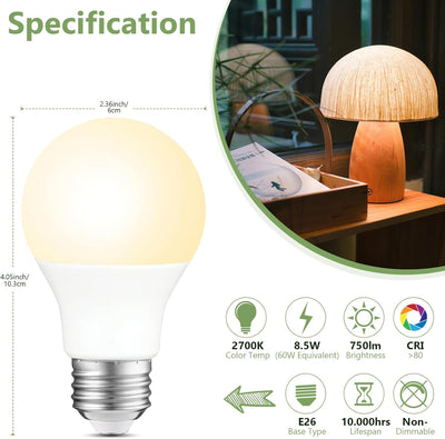 Bombilla LED A19 equivalente a 60W blanco suave 2700K 8.5W