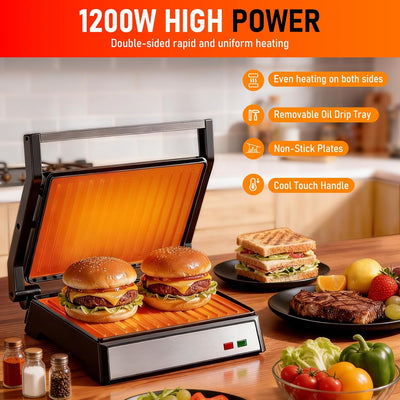 Parrilla eléctrica 1200W para sándwich 2 rebanadas