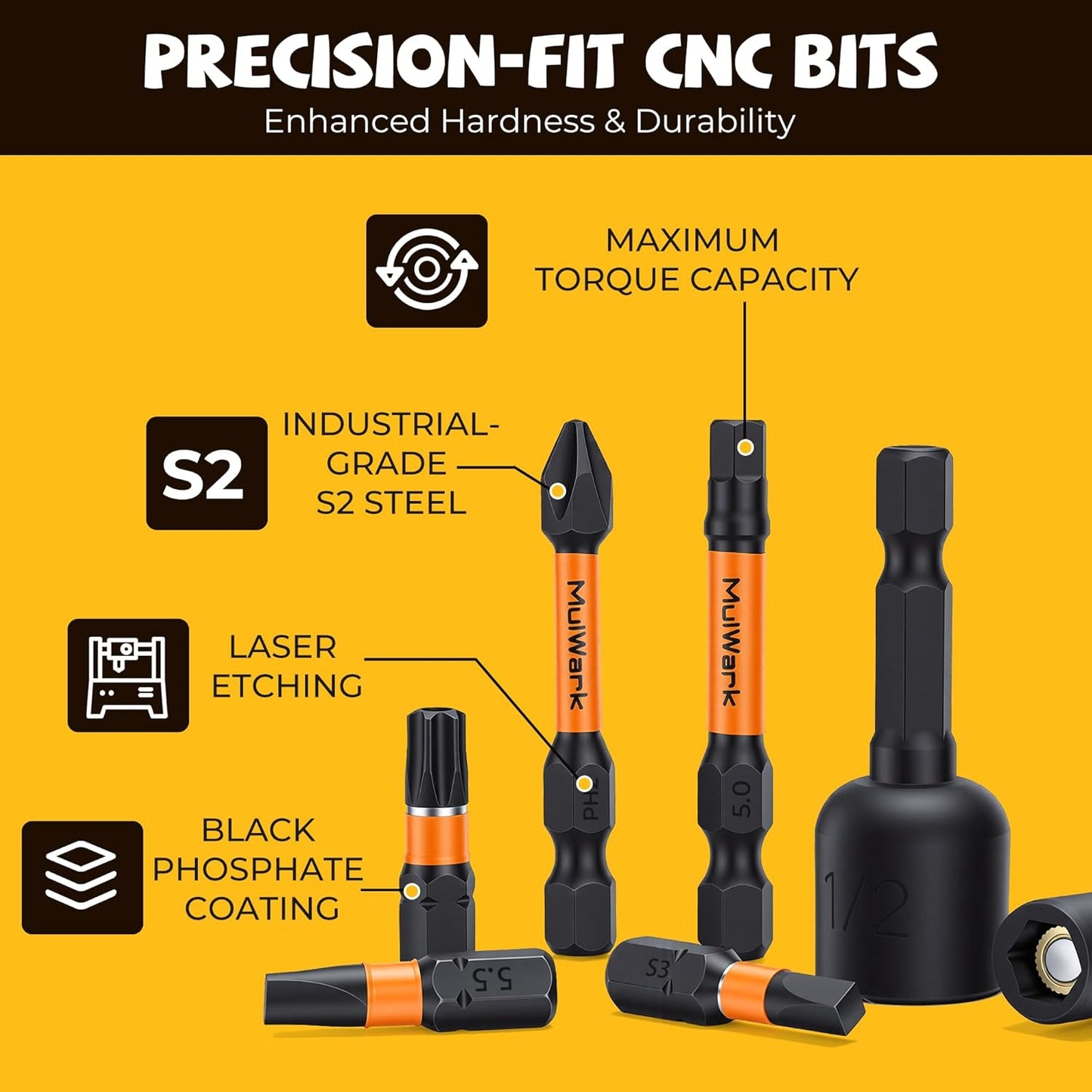 Set 63 Pzas Brocas Impacto Acero S2 Punta Torx Codificada