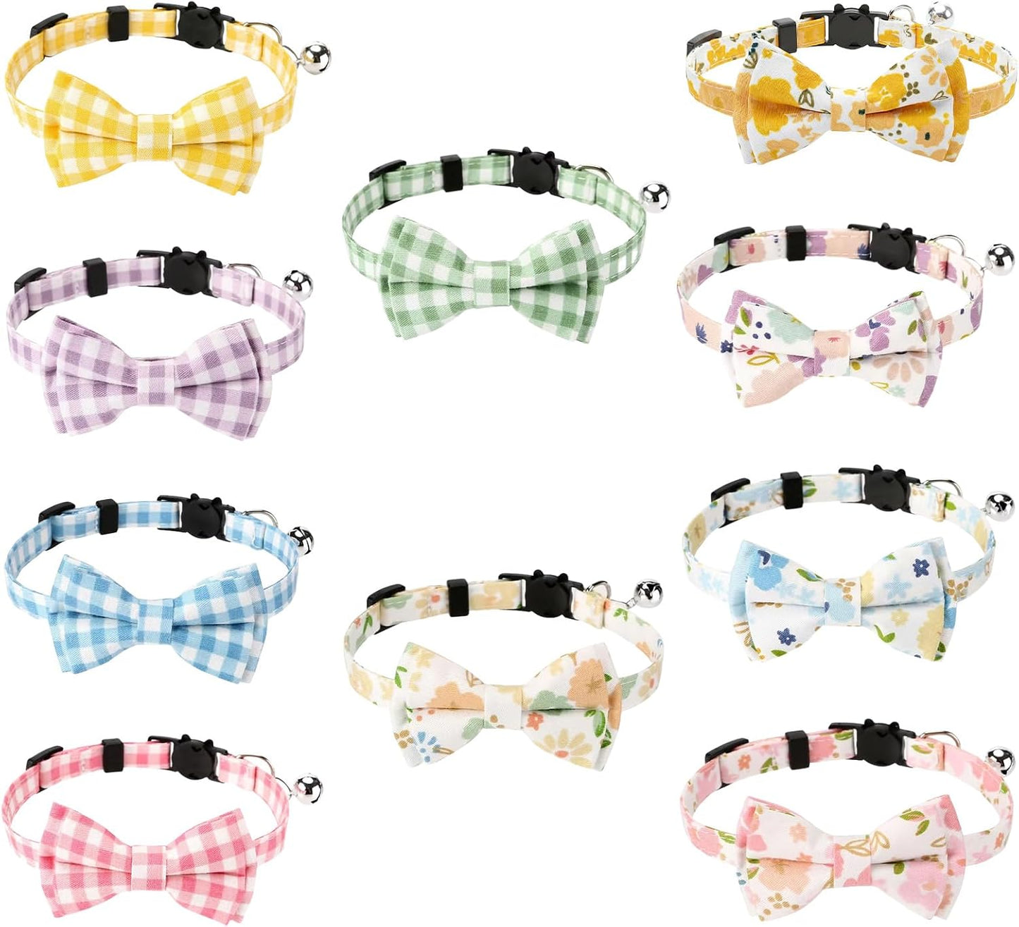 10 Pzas Collar Gato con Pajarita Campana Corbatín Cuadros