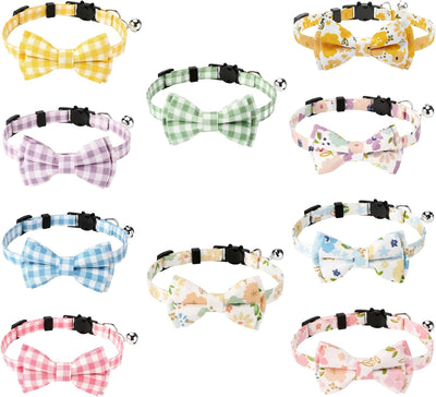 10 Pzas Collar Gato con Pajarita Campana Corbatín Cuadros