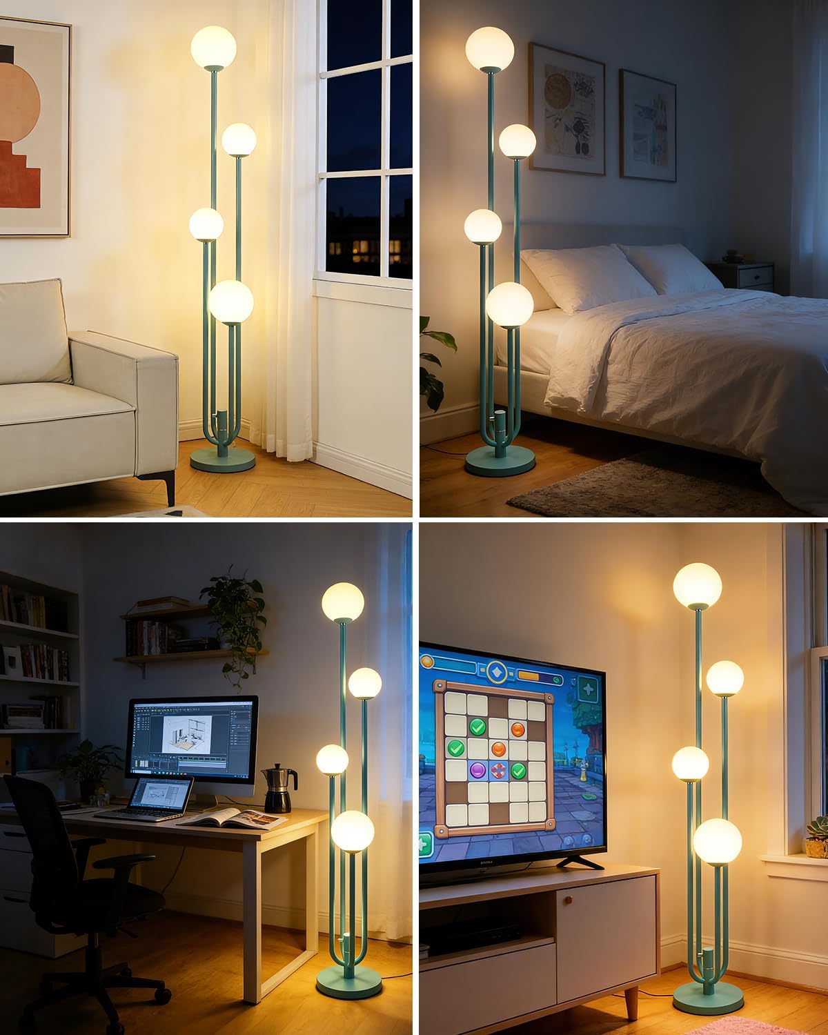Lámpara pie 4 luces regulables 3000K sala dormitorio