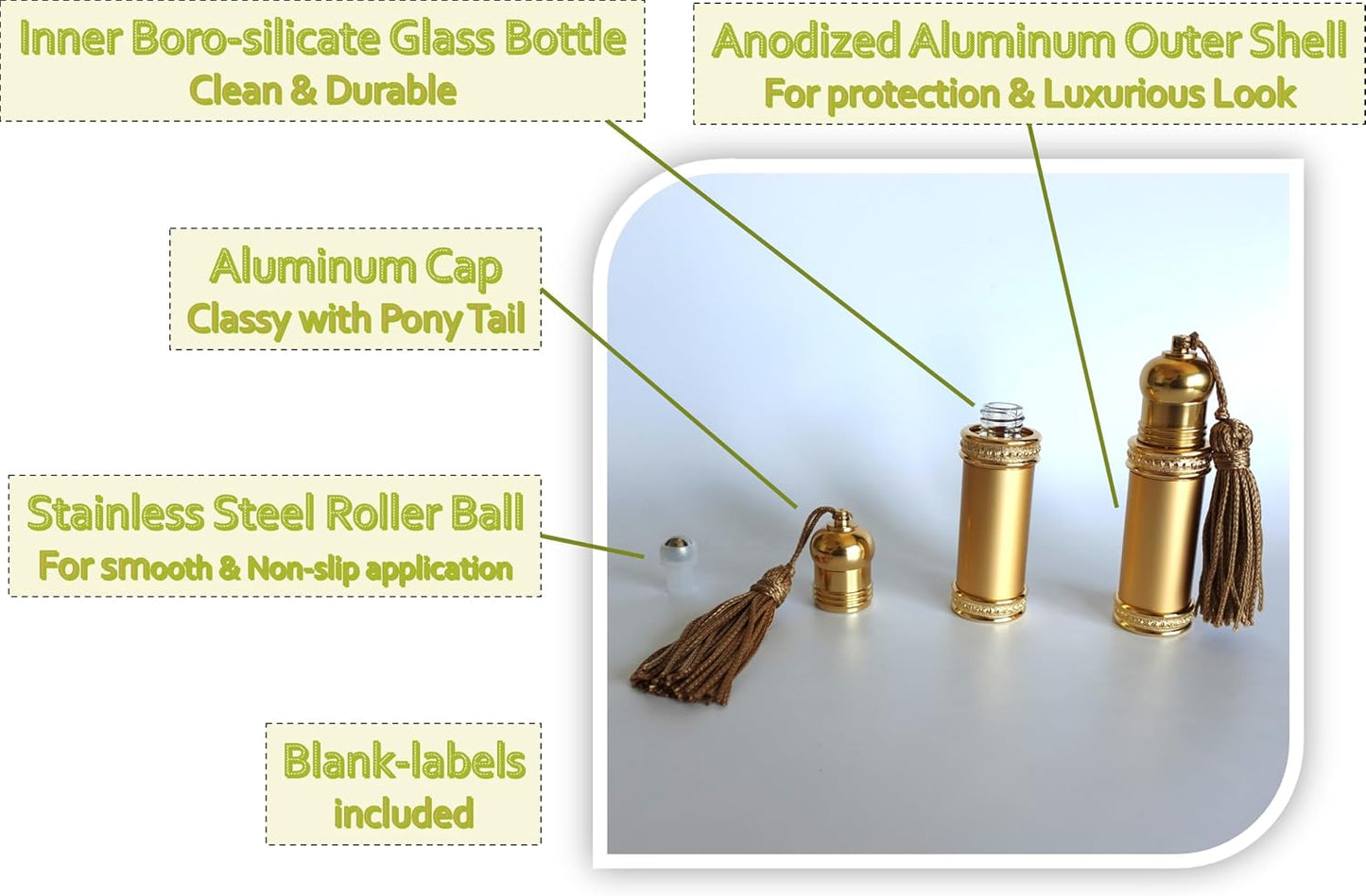 Botellas enrollables vidrio aluminio 0.2oz paquete 2 reutilizables