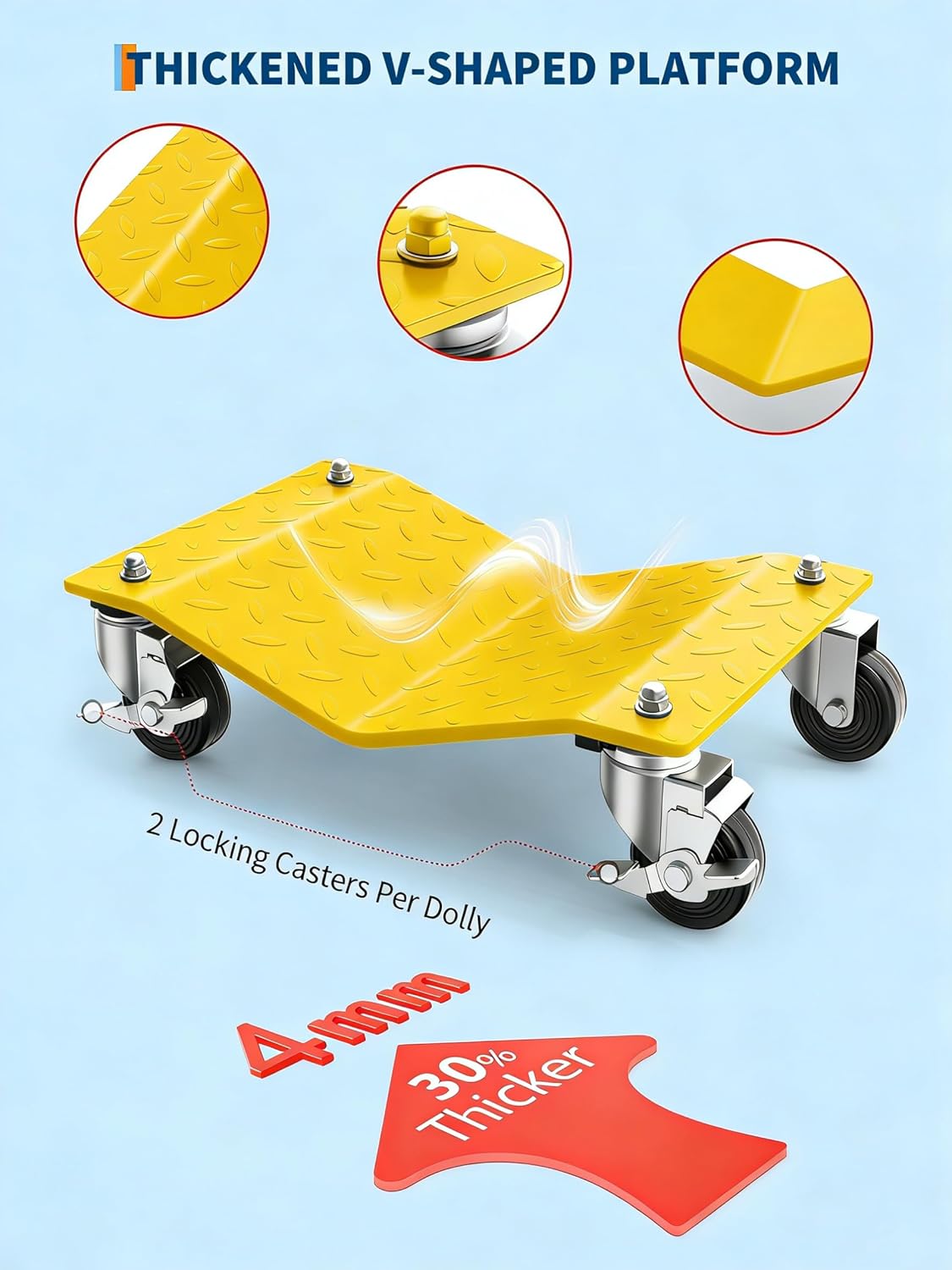 Set 4 Carros Ruedas 6000lb Rueda Giratoria 360 Amarillo