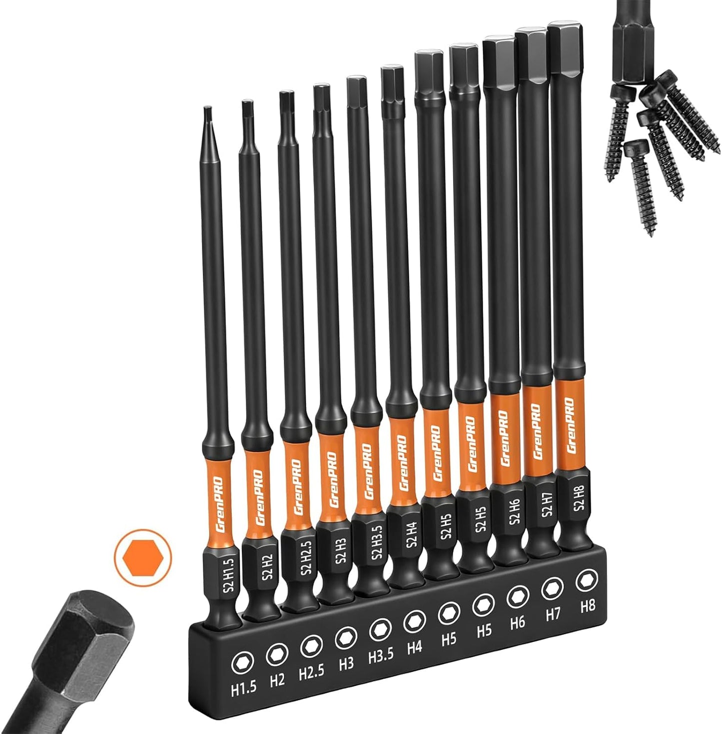 Set 11 brocas Allen métrica vástago S2 1/4pulg puntas magnéticas